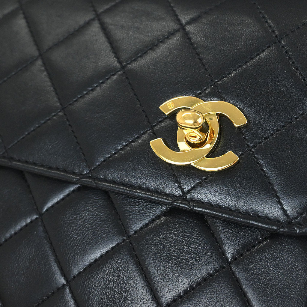 Chanel 1989-1991 Black Lambskin 2way Shoulder Handbag