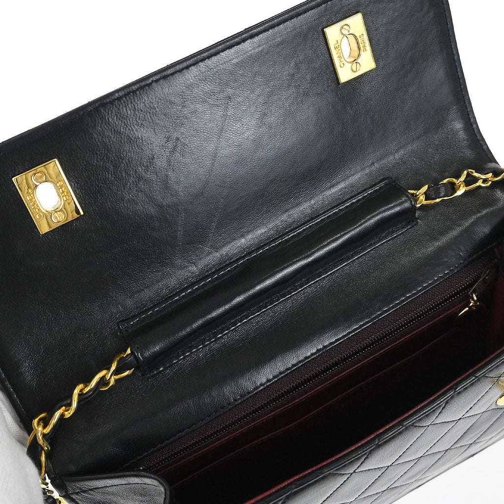 Chanel 1989-1991 Black Lambskin 2way Shoulder Handbag