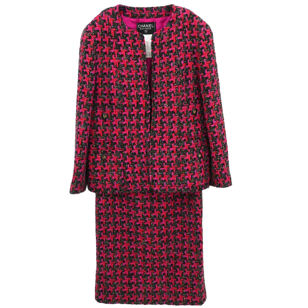 Chanel Setup Suit Collarless Jacket Skirt Pink #40