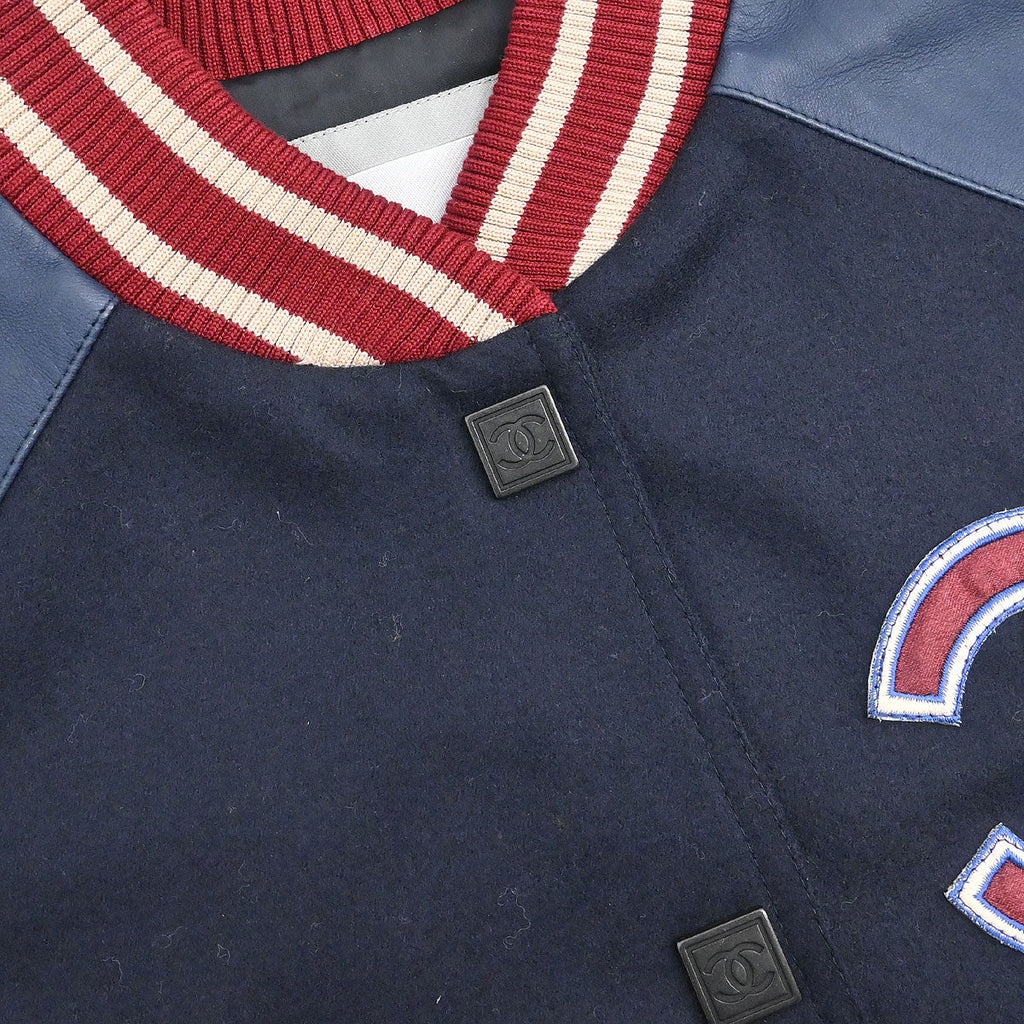 Chanel 2004 Sport Line Spring Letterman Bomber Jacket Navy #38
