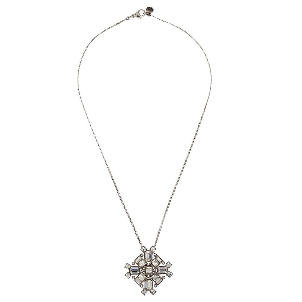 Chanel Rhombus Rhinestone Silver Chain Pendant Necklace 08A