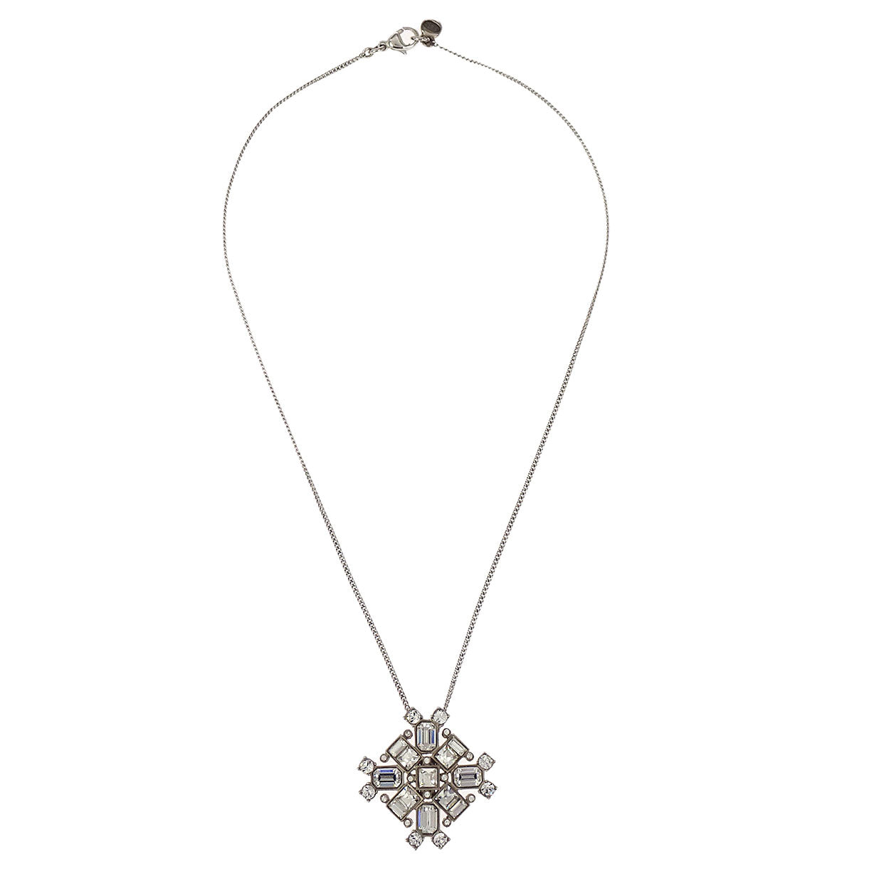 Chanel Rhombus Rhinestone Silver Chain Pendant Necklace 08A