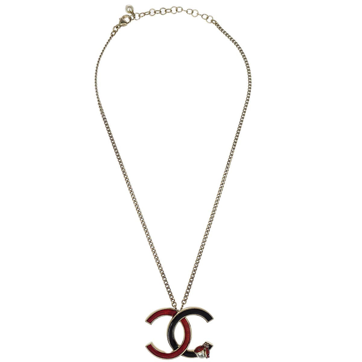 Chanel Ladybug CC Charm Gold Chain Necklace Costume Pearl 18P