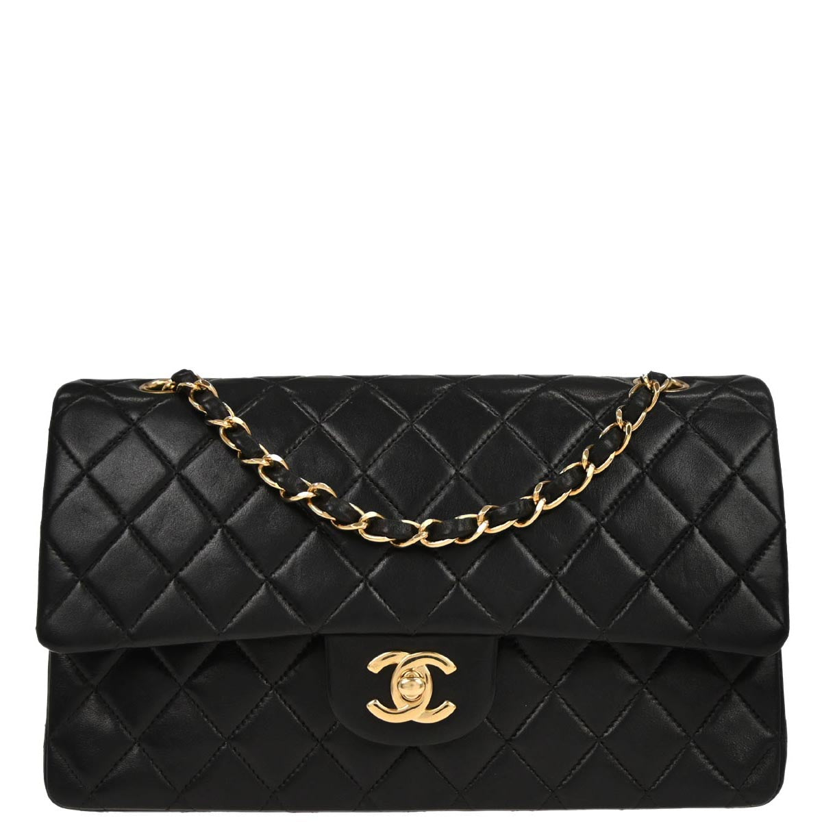 Chanel 2002-2003 Black Lambskin Medium Classic Double Flap Shoulder Bag
