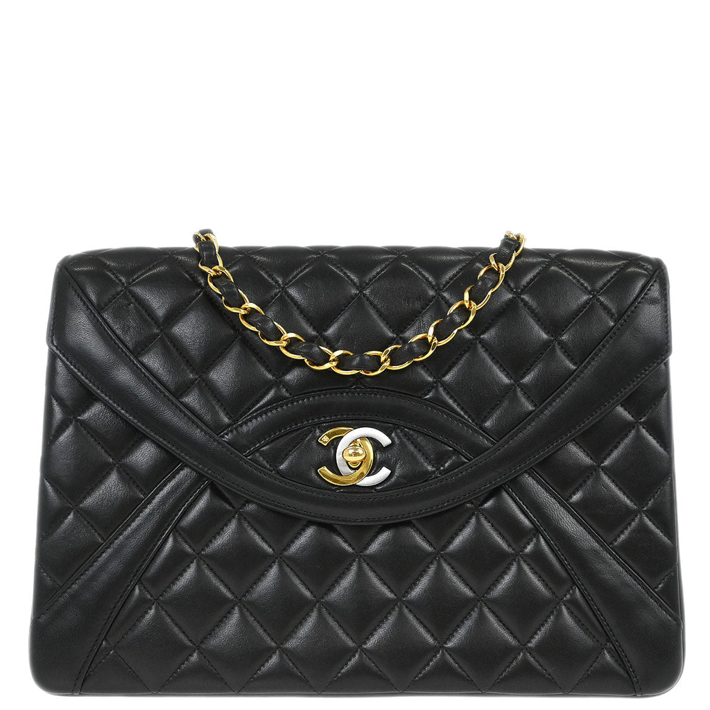 Chanel 1994-1996 Black Lambskin Paris Shoulder Bag