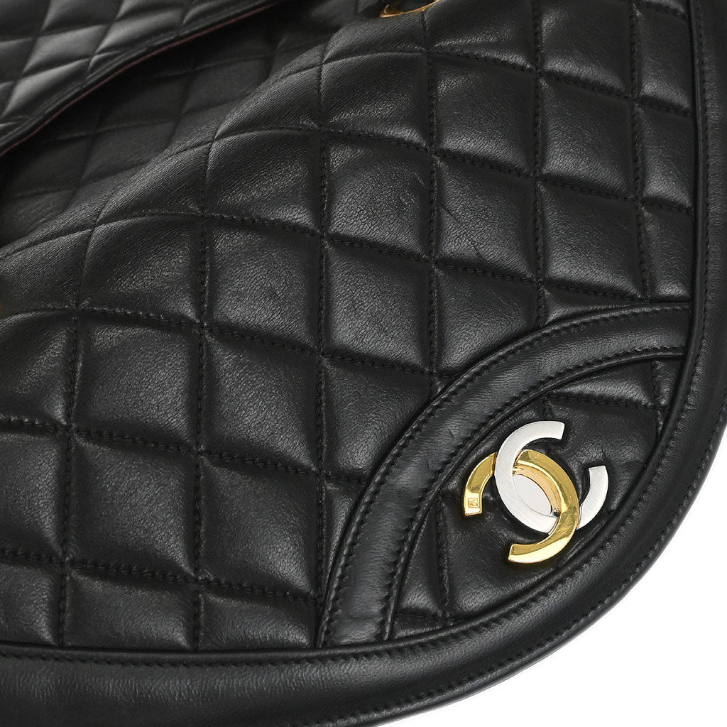 Chanel 1994-1996 Black Lambskin Paris Shoulder Bag
