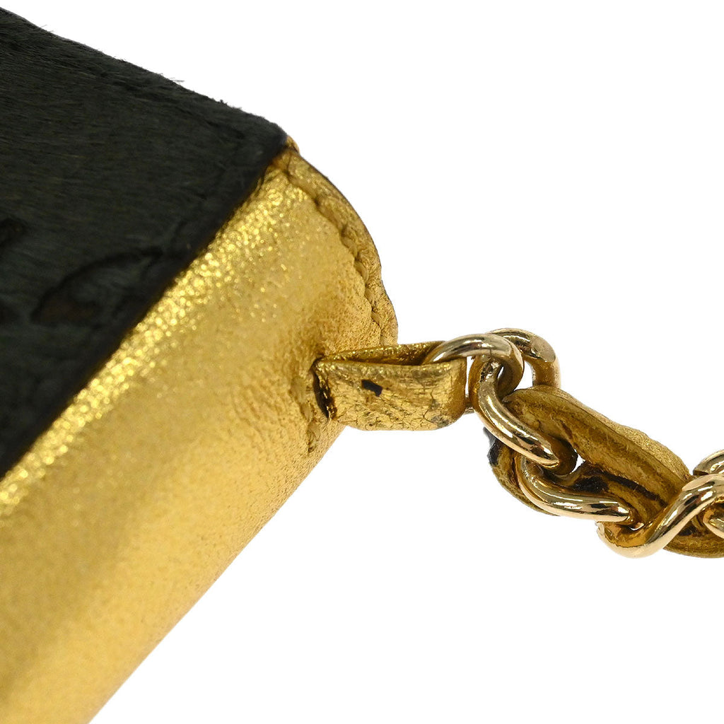 Chanel 2000-2002 Pony Hair Khaki Chain Shoulder Cigarette Case Small Good