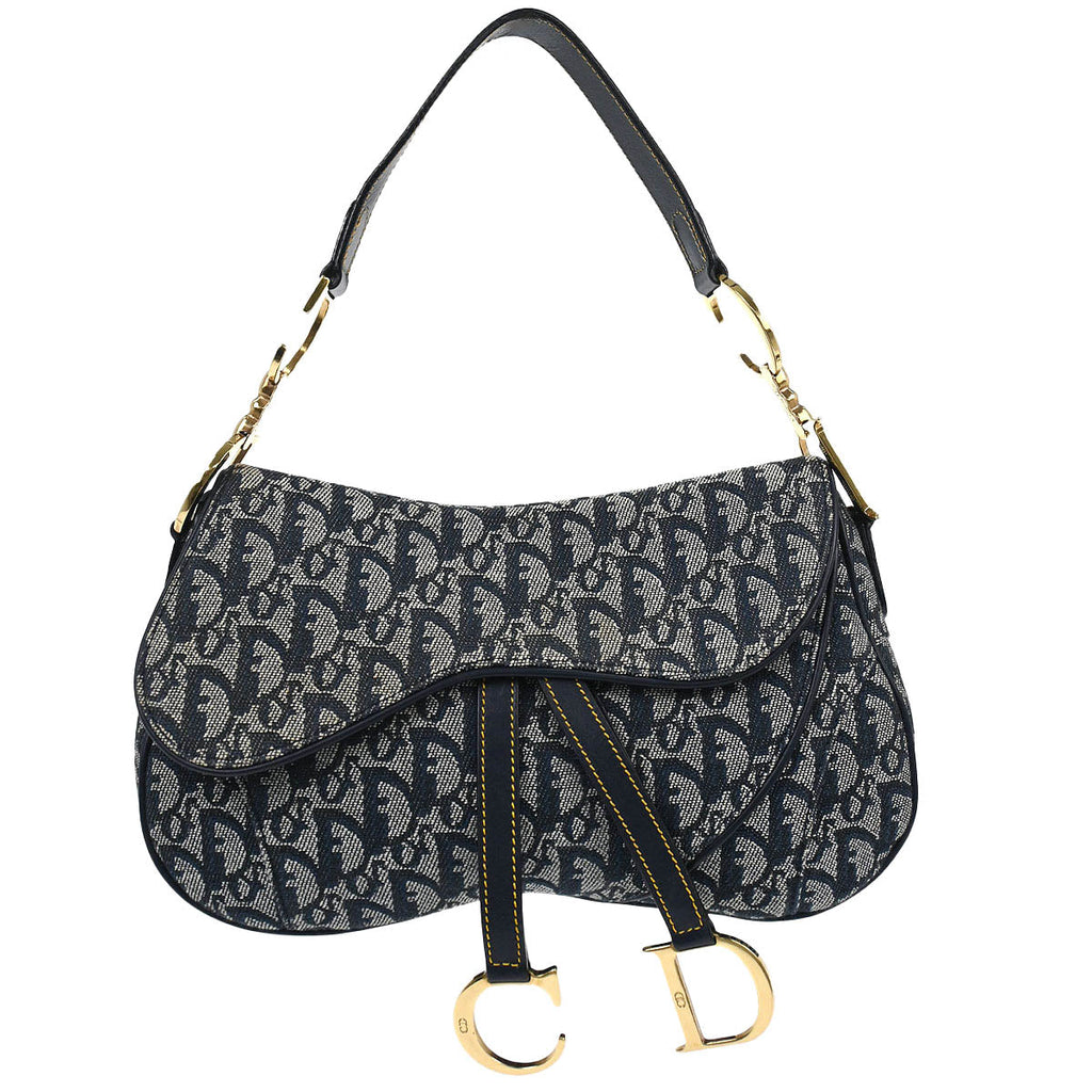 Christian Dior Navy Trotter Double Saddle Handbag