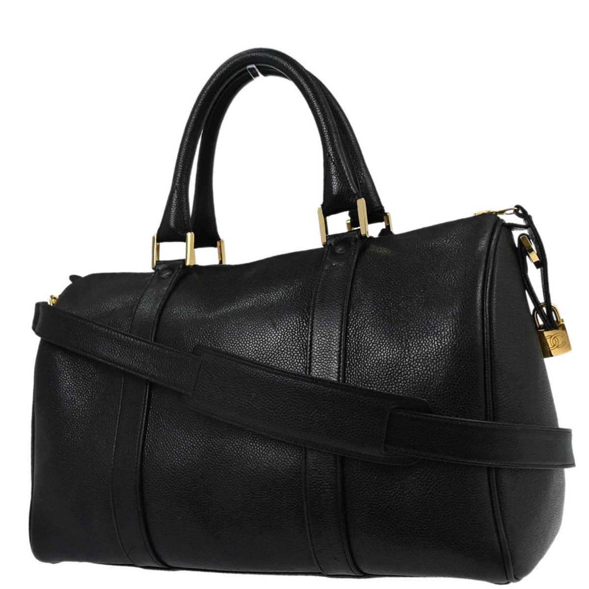 Chanel Black Caviar Skin 2way Shoulder Duffle Handbag