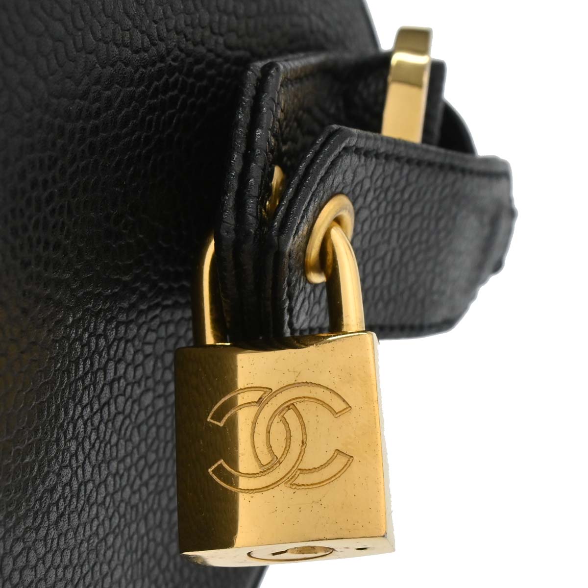 Chanel Black Caviar Skin 2way Shoulder Duffle Handbag