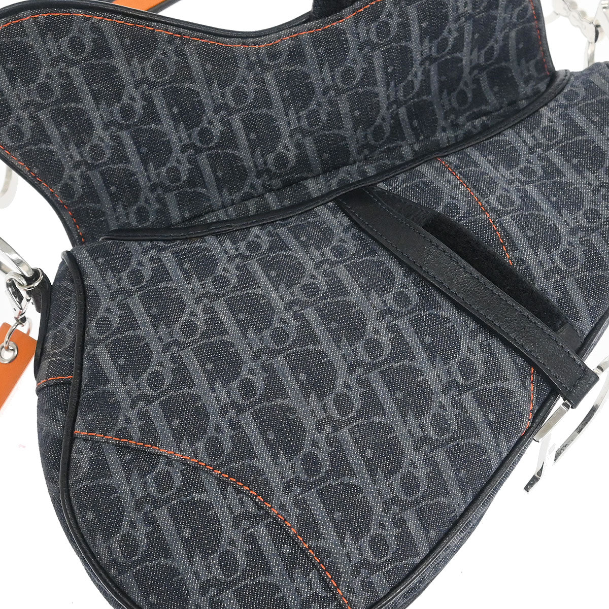 Christian Dior Navy Canvas Flight Trotter Saddle Handbag
