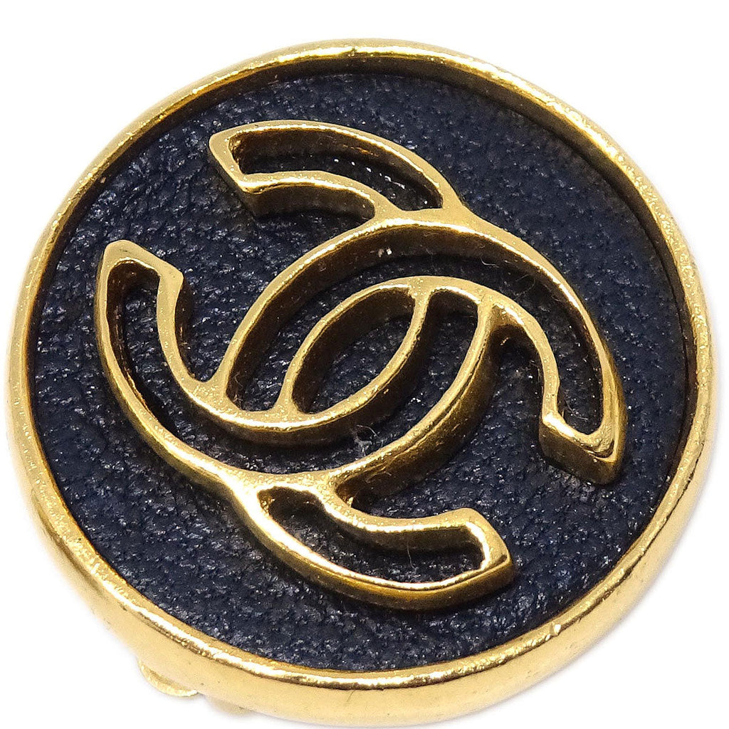 Chanel Button Clip-On Earrings Black Gold 03P
