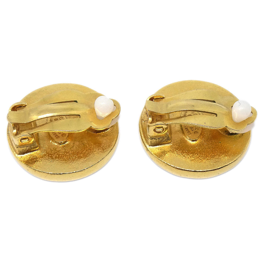 Chanel Button Clip-On Earrings Black Gold 03P