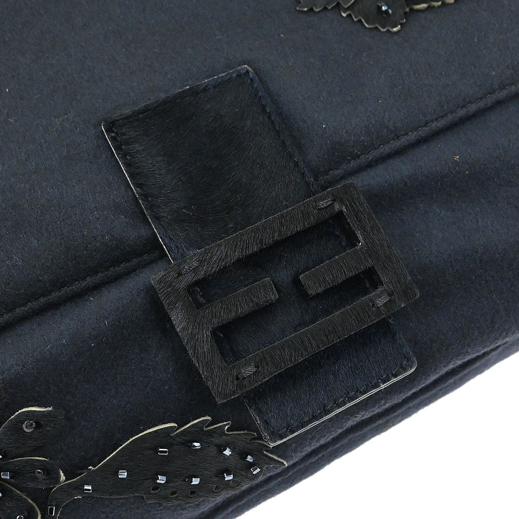 Fendi Black Wool Pony Hair Mamma Baguette Handbag