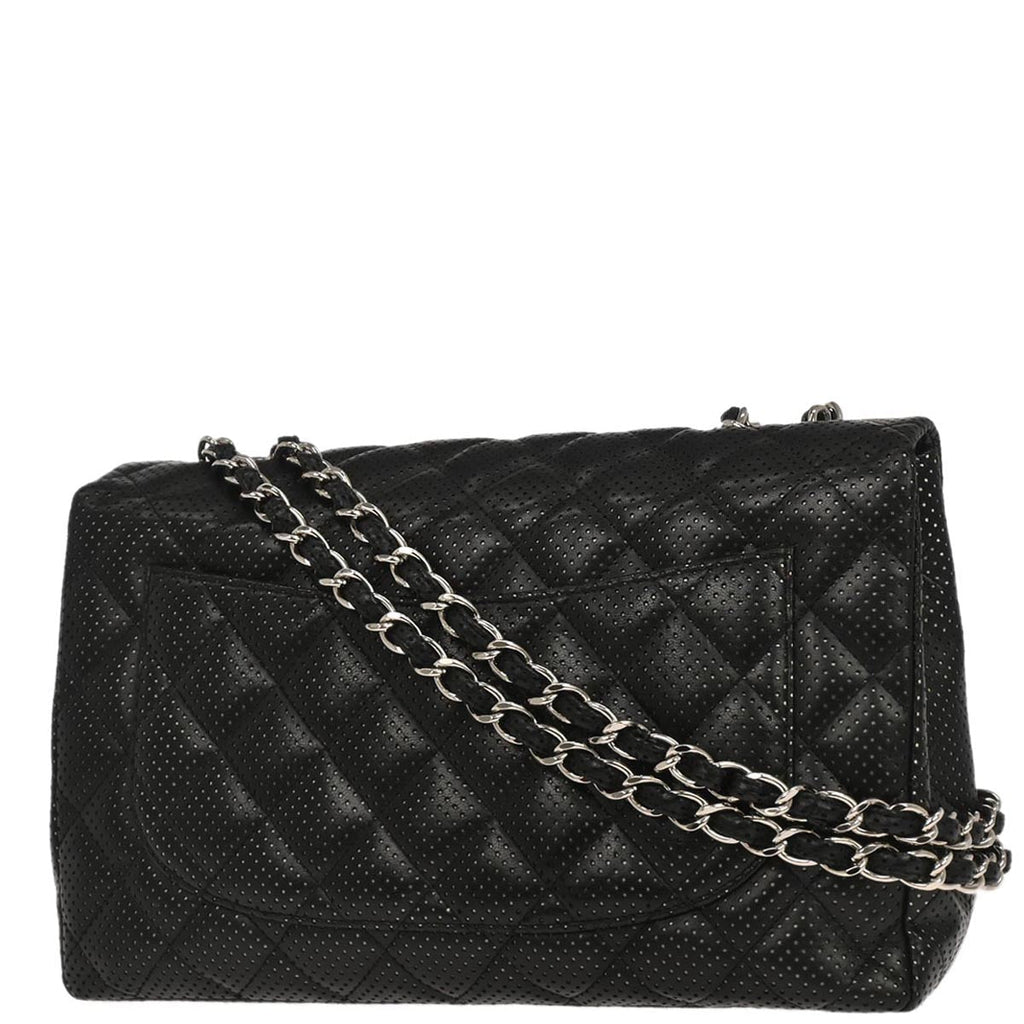 Chanel 2006-2008 Black Perforated Lambskin Jumbo Classic Flap Shoulder Bag