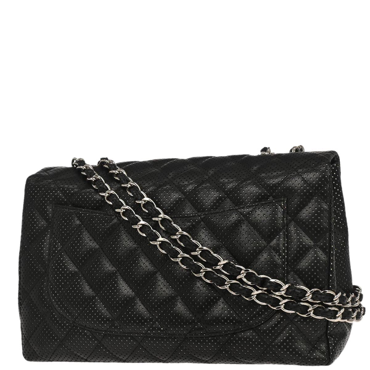 Chanel 2006-2008 Black Perforated Lambskin Jumbo Classic Flap Shoulder Bag