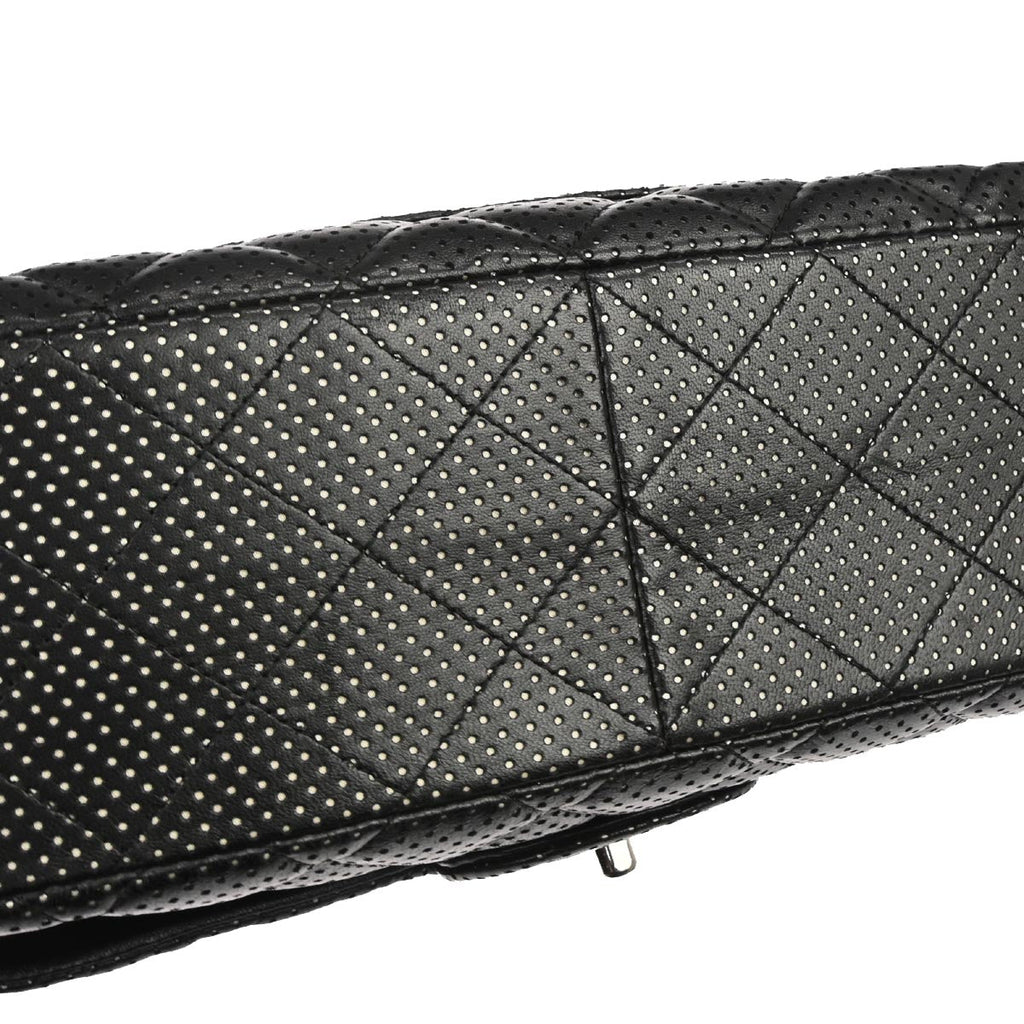 Chanel 2006-2008 Black Perforated Lambskin Jumbo Classic Flap Shoulder Bag