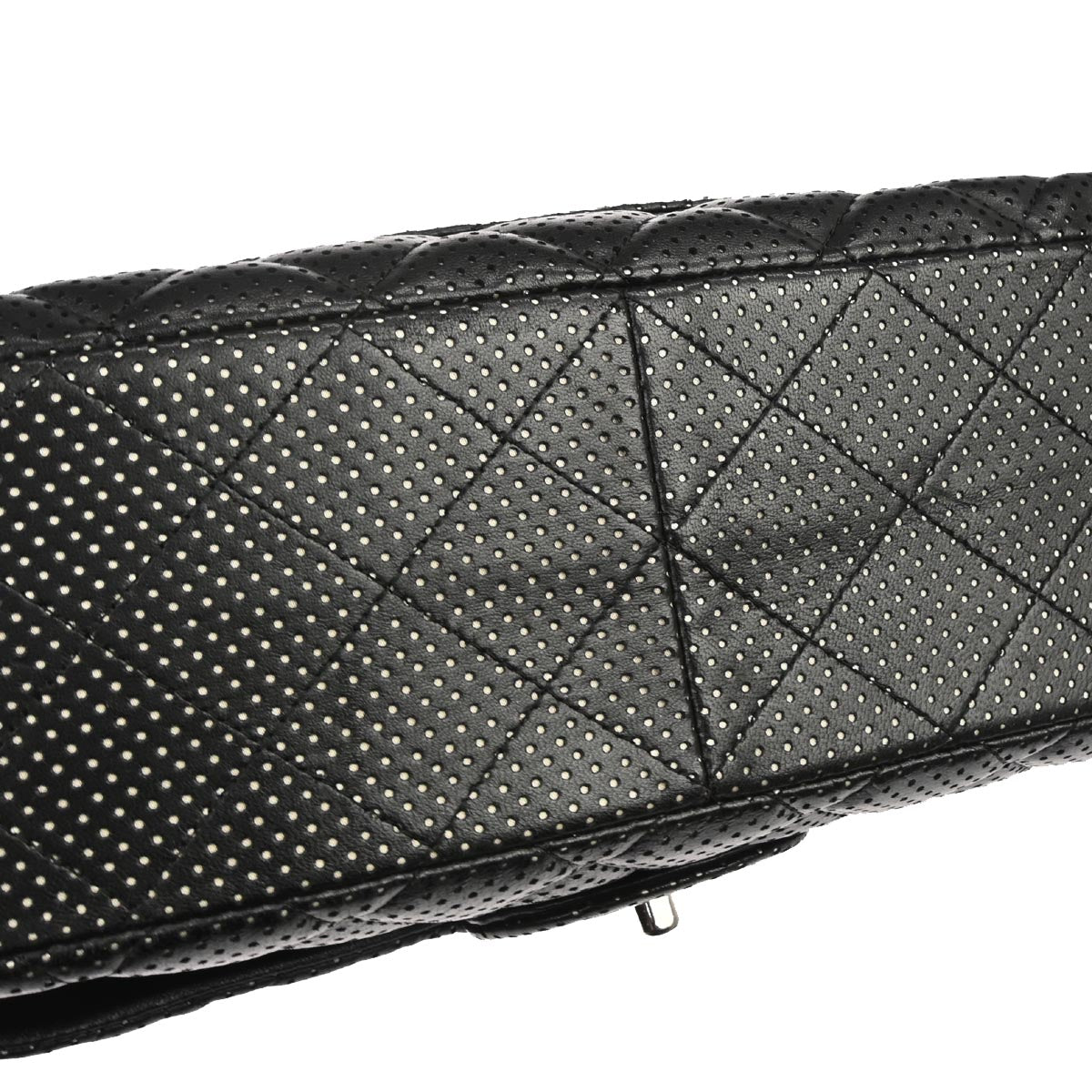 Chanel 2006-2008 Black Perforated Lambskin Jumbo Classic Flap Shoulder Bag