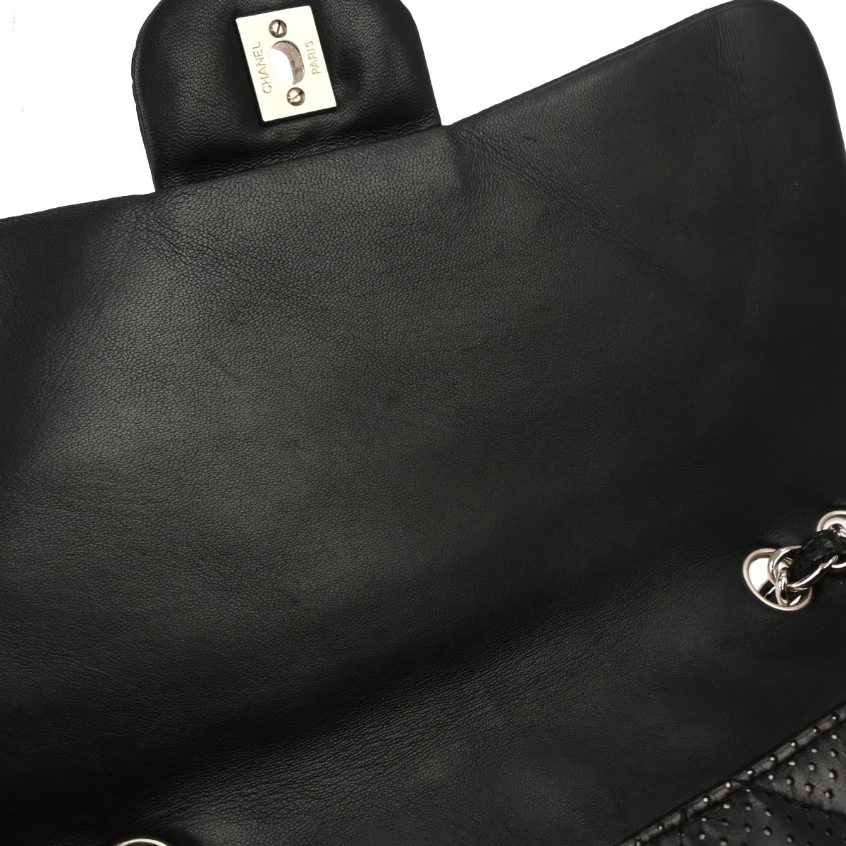 Chanel 2006-2008 Black Perforated Lambskin Jumbo Classic Flap Shoulder Bag