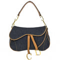 Christian Dior Blue Beige Denim Double Saddle Handbag