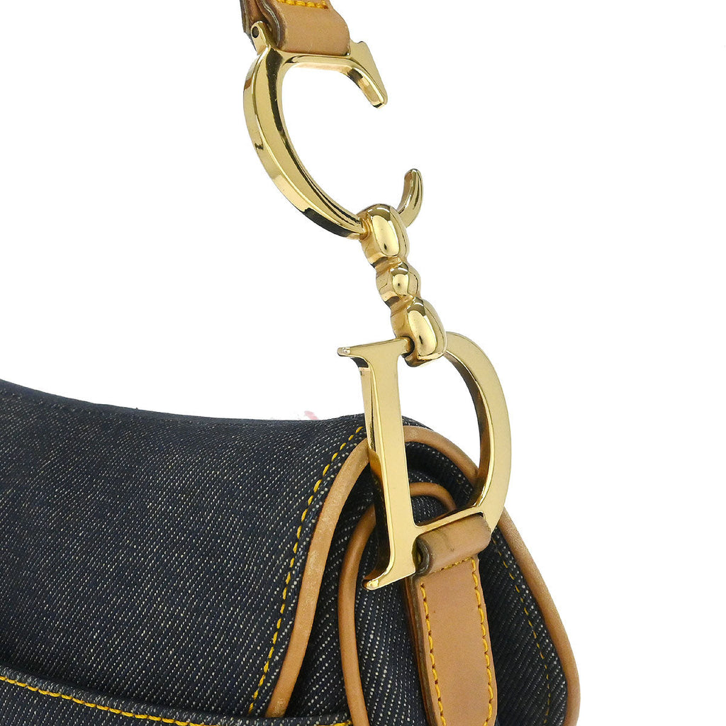 Christian Dior Blue Beige Denim Double Saddle Handbag