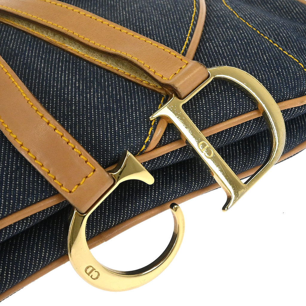 Christian Dior Blue Beige Denim Double Saddle Handbag