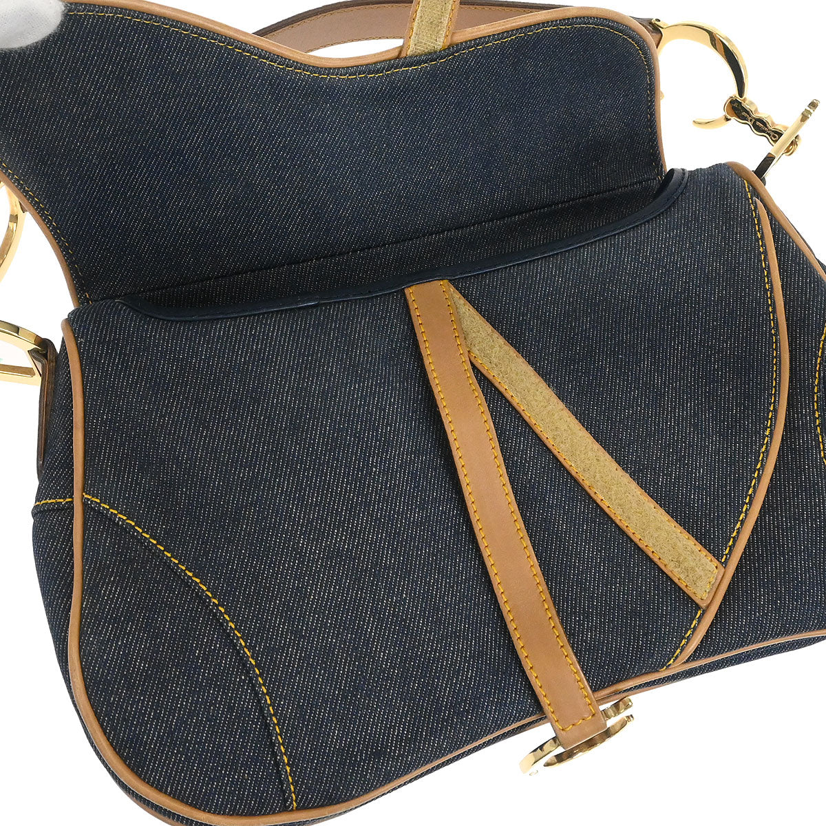 Christian Dior Blue Beige Denim Double Saddle Handbag