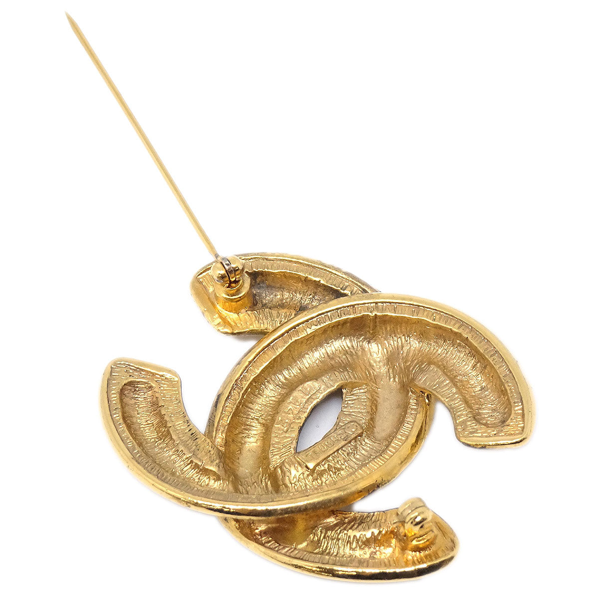 Chanel Quilted CC Brooch Pin Medium Gold 1142