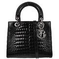 Christian Dior * Black Crocodile Lady Dior 2way Shoulder Handbag