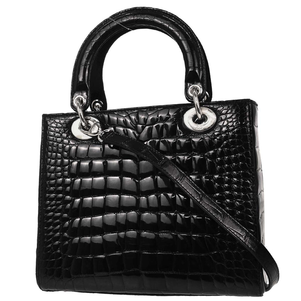 Christian Dior * Black Crocodile Lady Dior 2way Shoulder Handbag