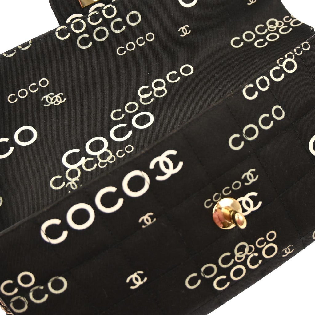 Chanel 2000-2002 Black Canvas COCO East West Choco Bar Shoulder Bag