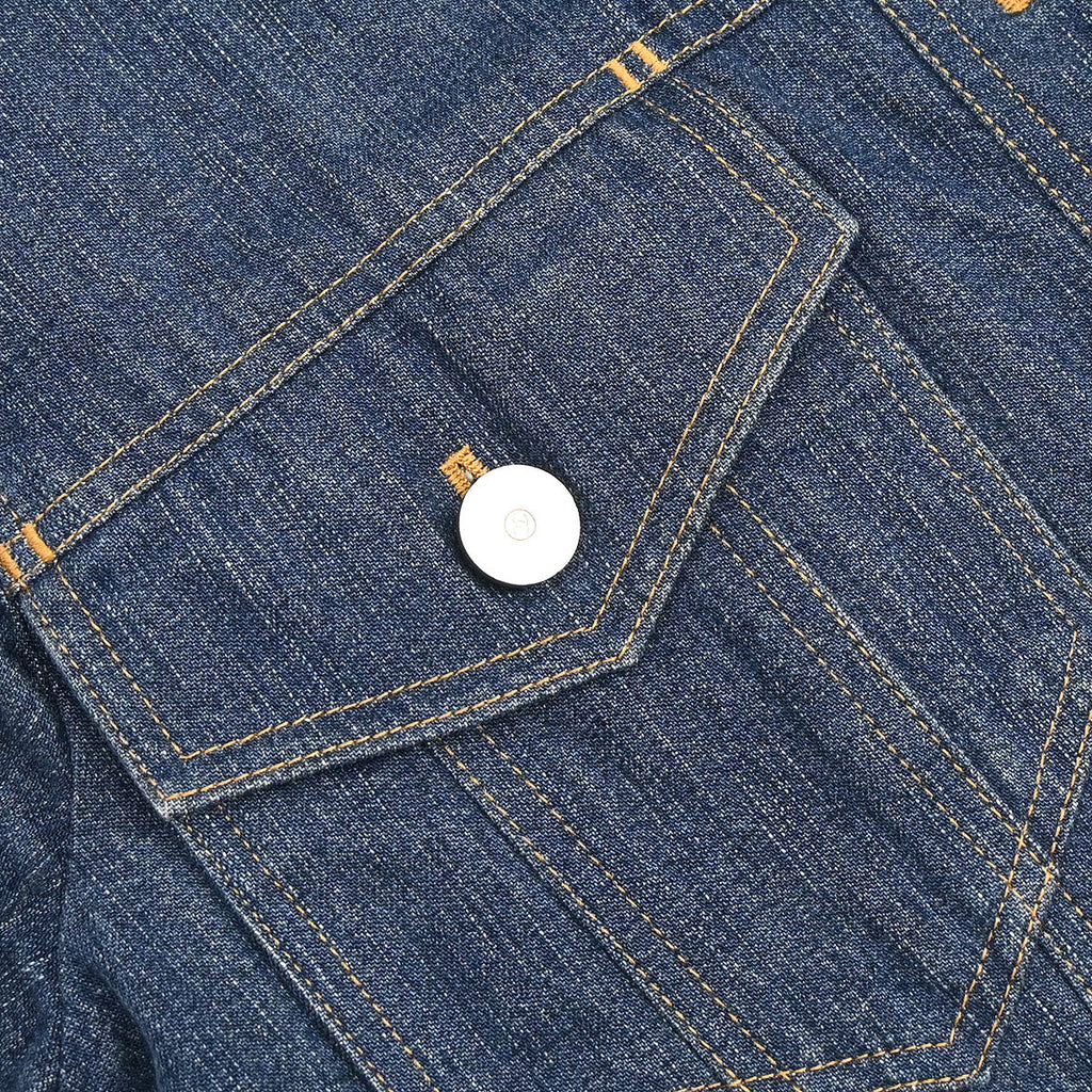 Chanel 1999 Single Breasted Collarless Denim Jacket Blue #40