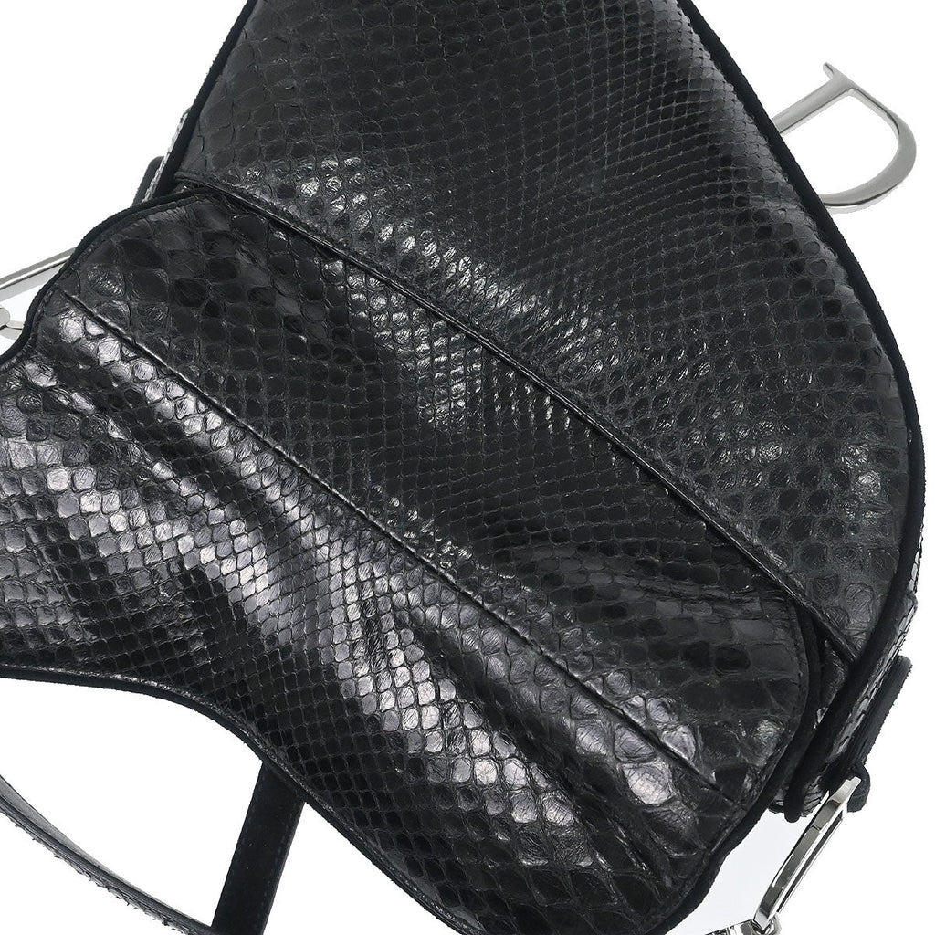 Christian Dior * Black Python Saddle Handbag