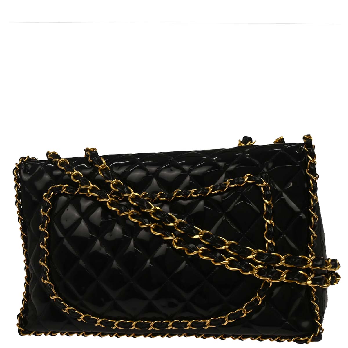 Chanel 1994-1996 Black Patent Leather Maxi Classic Flap Shoulder Bag