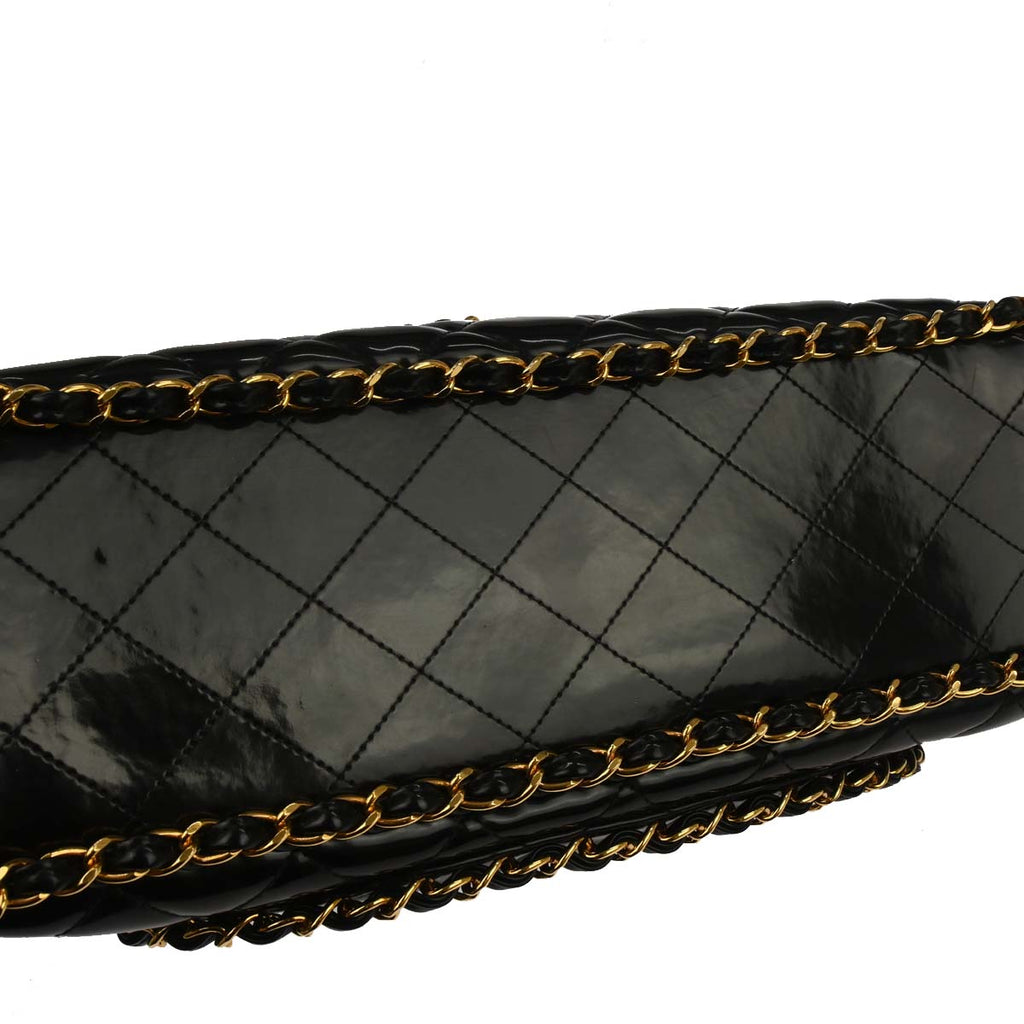 Chanel 1994-1996 Black Patent Leather Maxi Classic Flap Shoulder Bag
