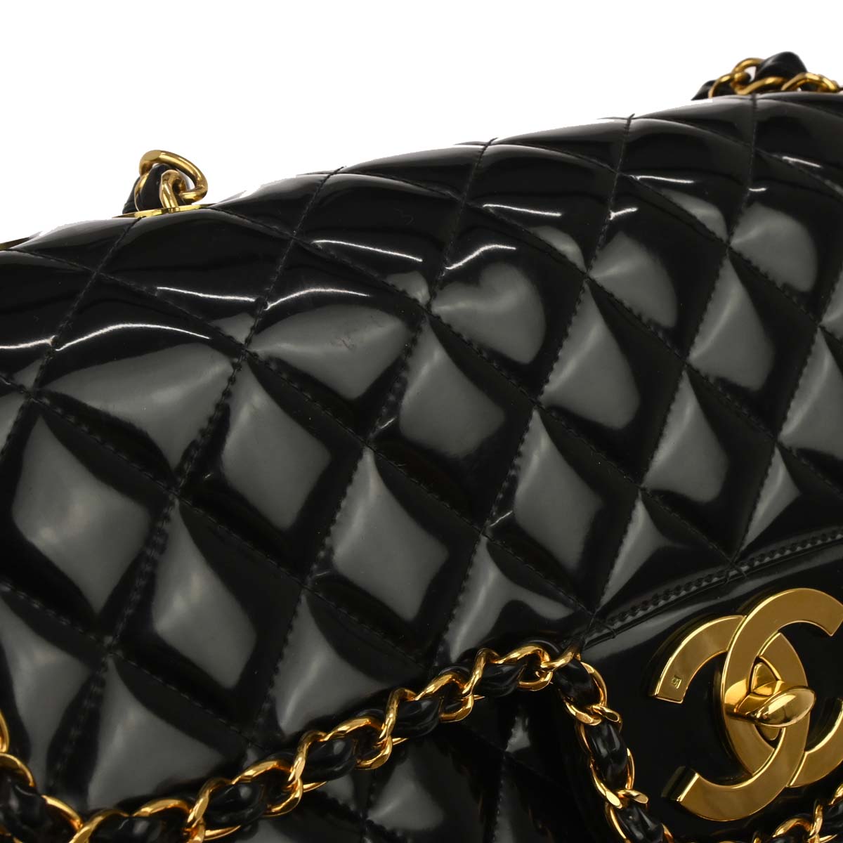 Chanel 1994-1996 Black Patent Leather Maxi Classic Flap Shoulder Bag