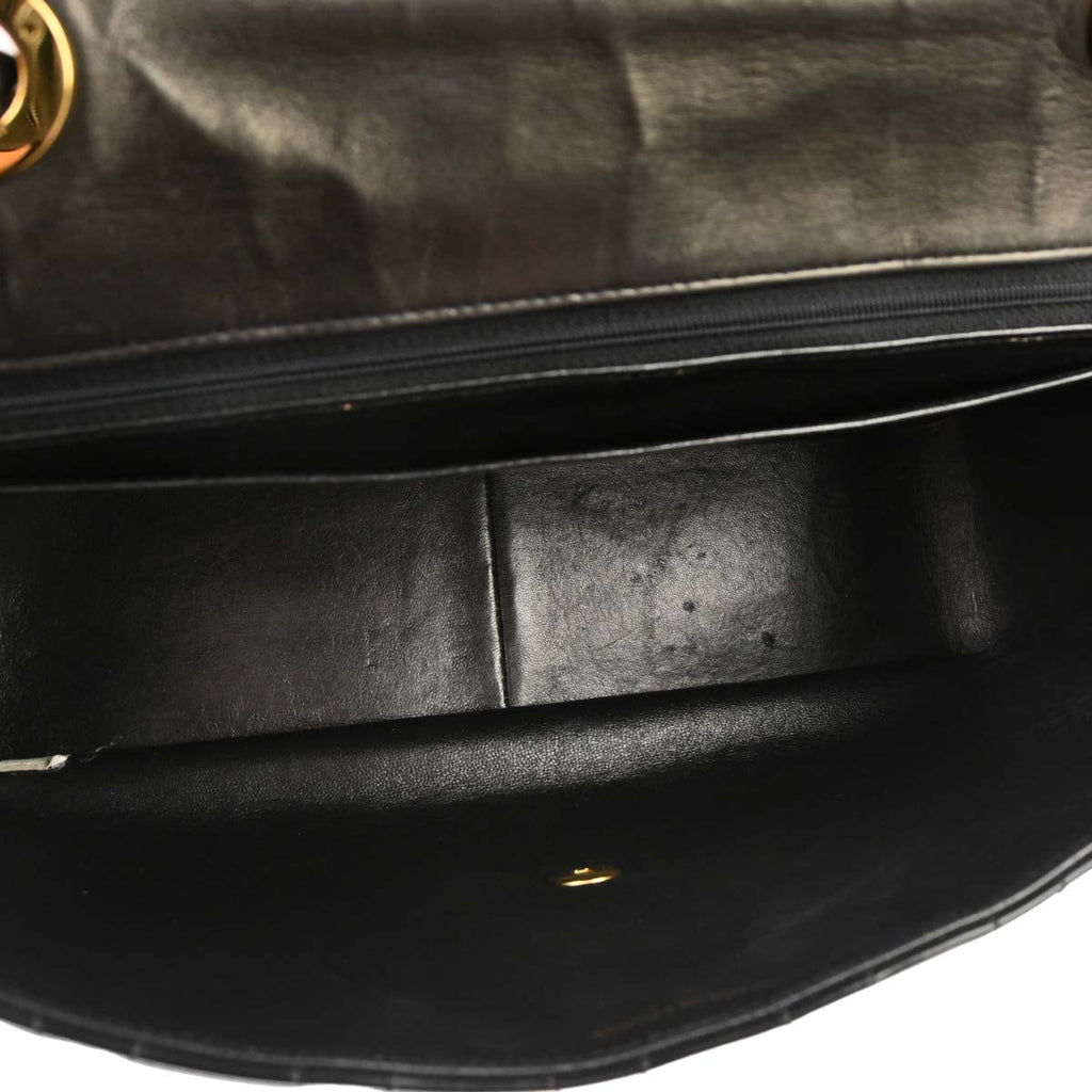 Chanel 1994-1996 Black Patent Leather Maxi Classic Flap Shoulder Bag