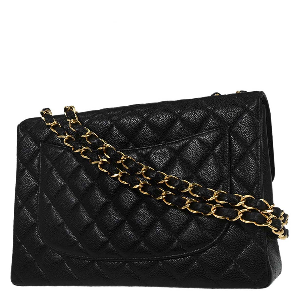 Chanel 1997-1999 Black Caviar Skin Jumbo Classic Flap Shoulder Bag
