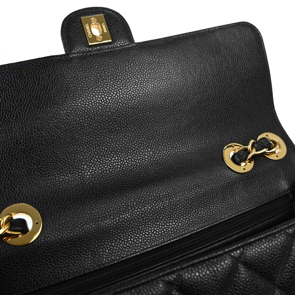 Chanel 1997-1999 Black Caviar Skin Jumbo Classic Flap Shoulder Bag