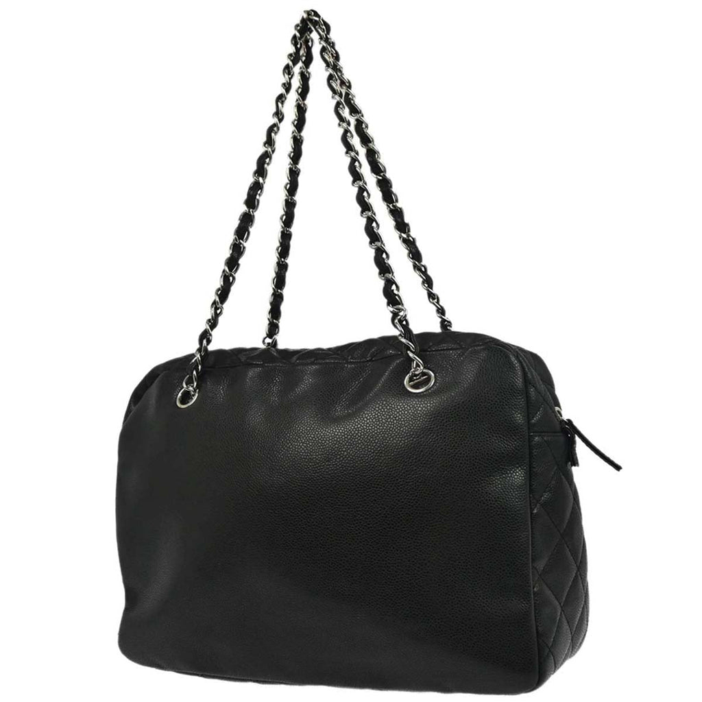 Chanel 2010-2011 Black Caviar Skin Front Zip Chain Handbag