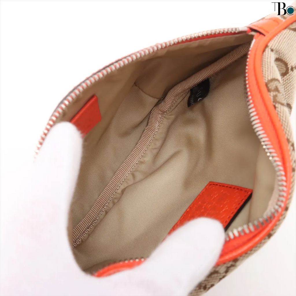 Gucci Ophidia Zip Belt Bag Gg Velvet Beige Canvas Clutche & Pouche Bag (Pre-Owned)