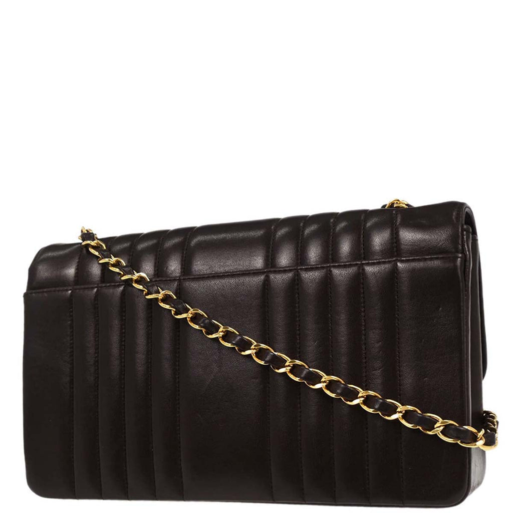 Chanel 1991-1994 Brown Lambskin Mademoiselle Single Flap Shoulder Bag