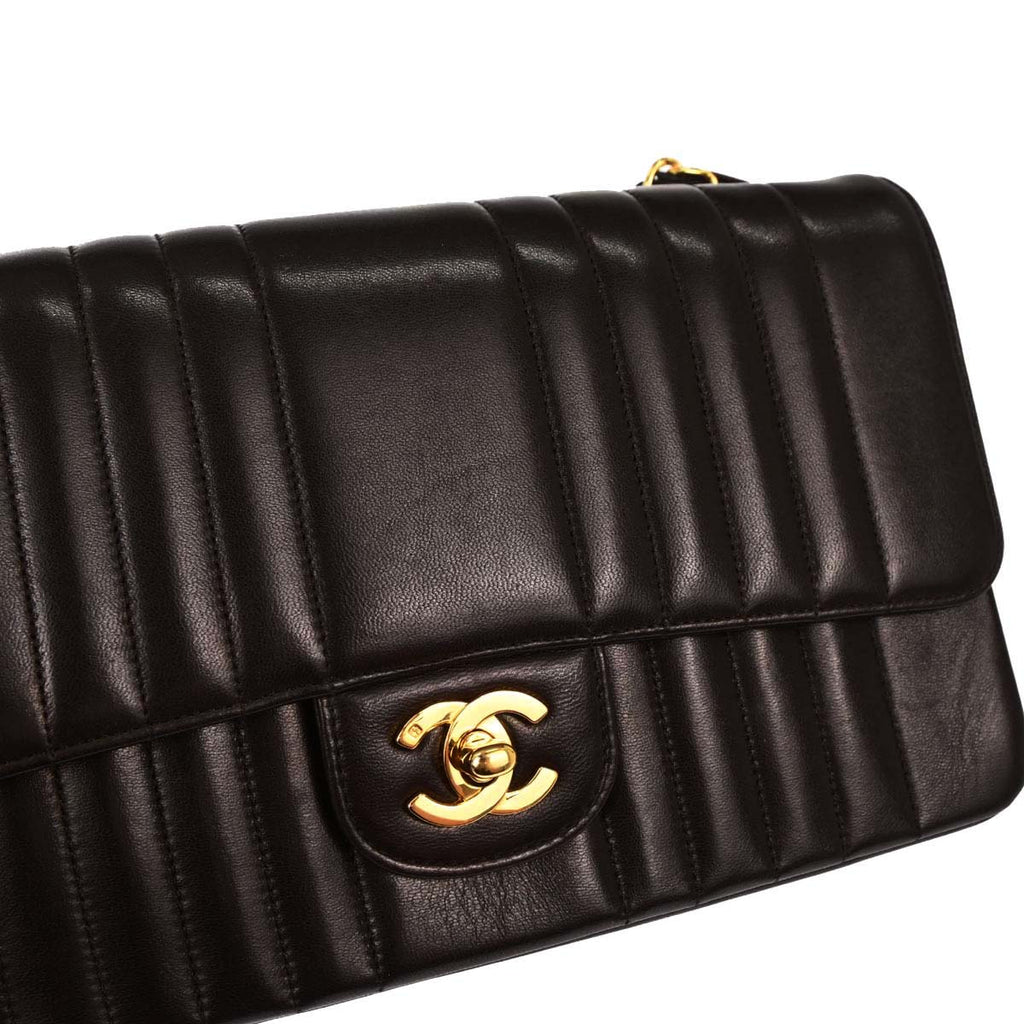 Chanel 1991-1994 Brown Lambskin Mademoiselle Single Flap Shoulder Bag