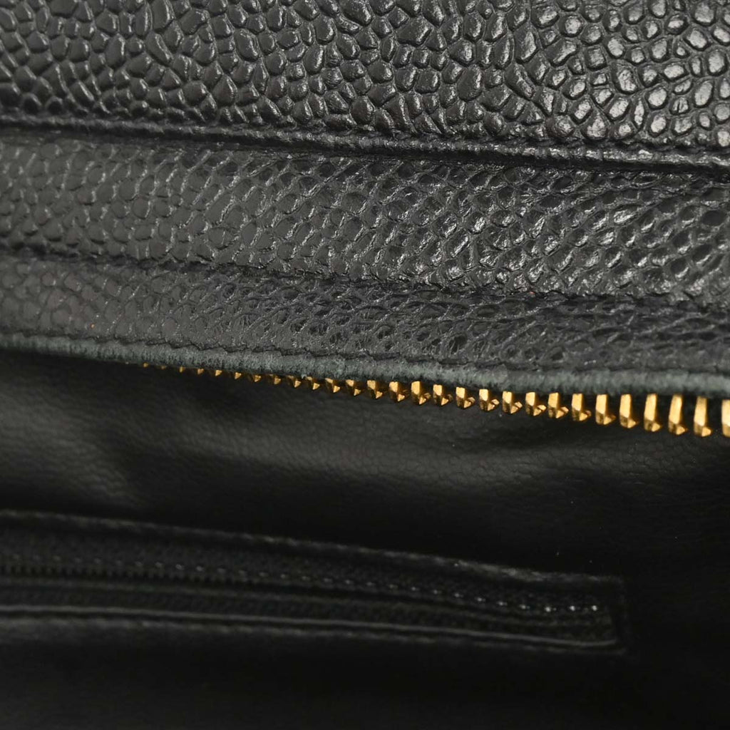 Chanel 1994-1996 Black Caviar Skin Triple CC Shoulder Tote Bag