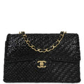 Chanel 2000-2002 Black Rattan Wicker Flap Medium Single Flap Shoulder Bag