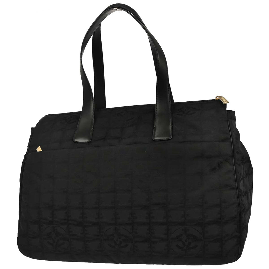 Chanel 2005-2006 Black Jacquard Nylon Travel Line Tote Handbag