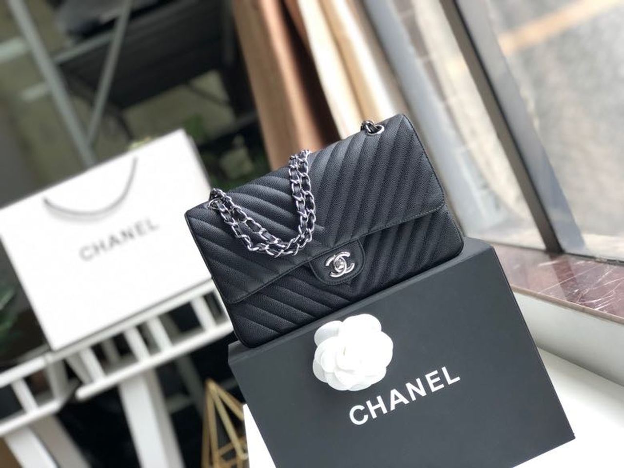 Chanel Chevron Classic Handbag SiLouis Vuittoner Hardware Black For Women Bags, Shoulder And Crossbody Bags 10.2in/26cm