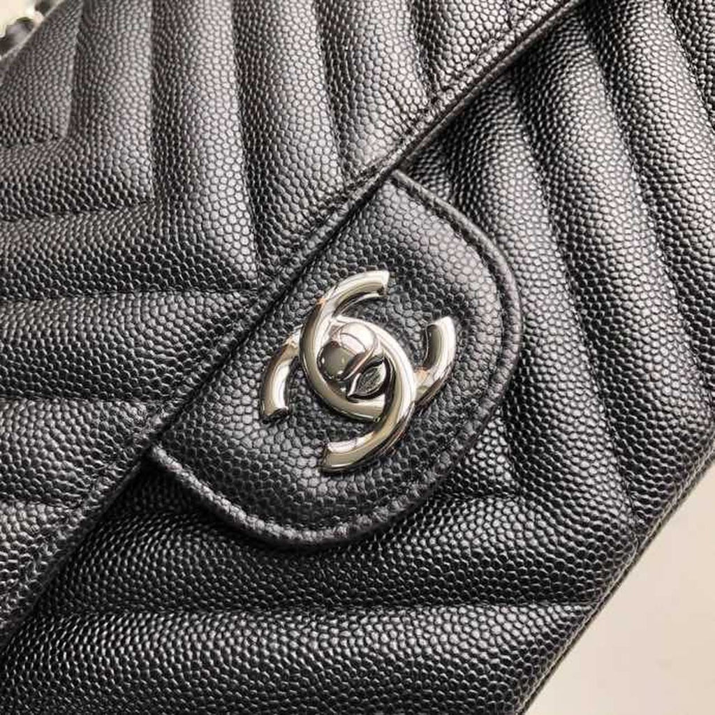 Chanel Chevron Classic Handbag SiLouis Vuittoner Hardware Black For Women Bags, Shoulder And Crossbody Bags 10.2in/26cm