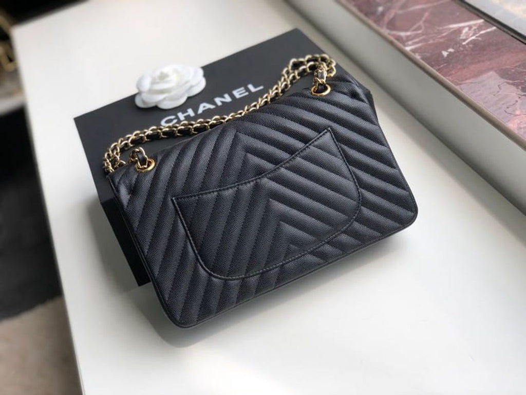Chanel Chevron Classic Handbag Gold Toned Hardware Black For Women, Women’s Bags, Shoulder And Crossbody Bags 10.2in/26cm