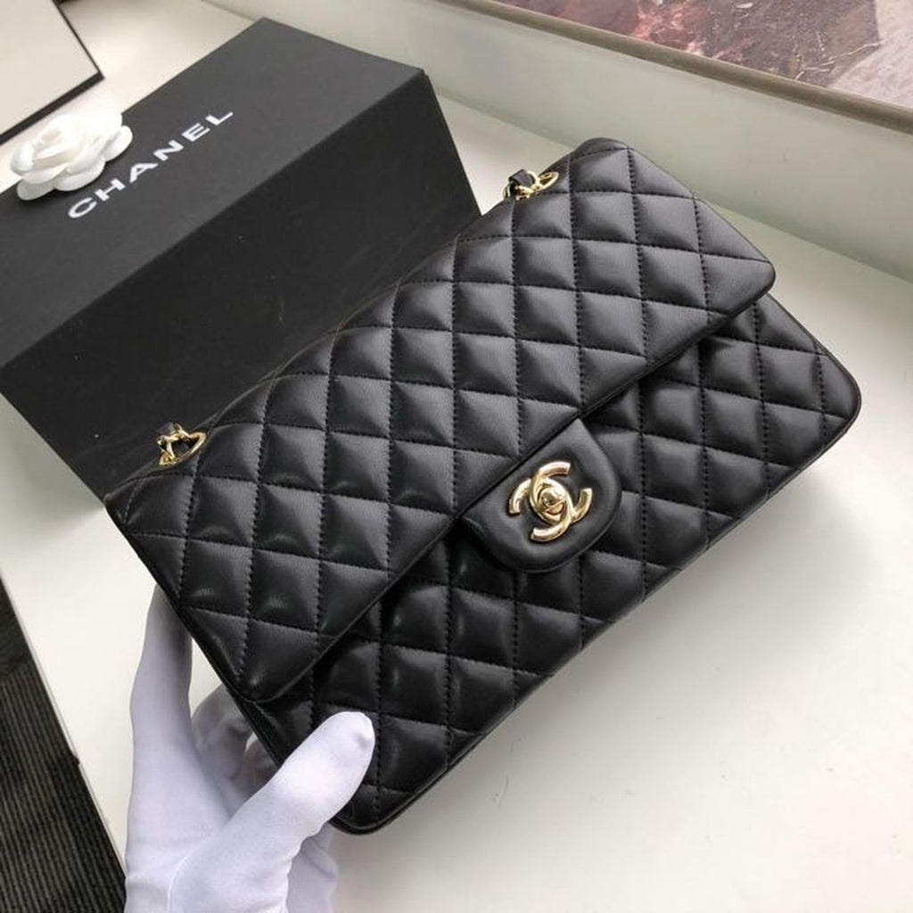Chanel Classic Handbag Gold Toned Hardware BlackÃ‚Â For Women Bags, Shoulder And Crossbody Bags 10.2in/26cm A01112